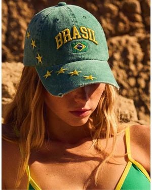Bershka Brazil Embroidered Cap - Green