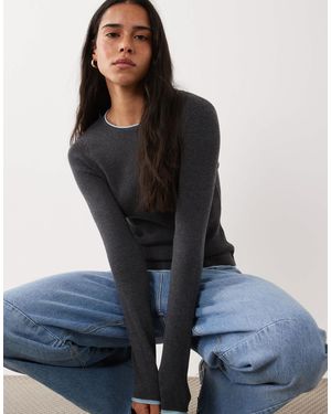 Mango Strickpullover mit kontrastbesatz - Blau