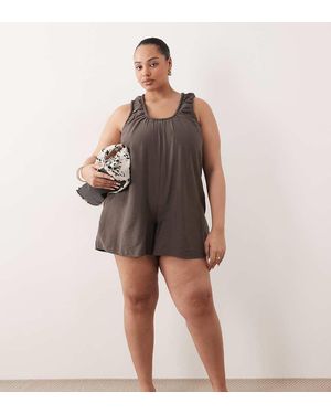 ASOS Asos Design Curve Scoop Neck Smock Playsuit - Grey