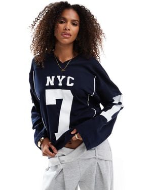 Stradivarius Str Oversized Baseball Sweat - Blue