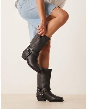 ASOS Cyrus Leather Harness Knee Boots - Natural