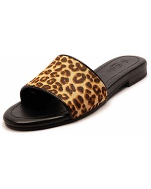 OFF THE HOOK – strand – flache leder-sandalen mit leopardenmuster mit offener zehenpartie - Braun