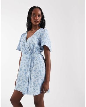 Vero Moda Flutter Sleeve Wrap Front Mini Dress - Blue