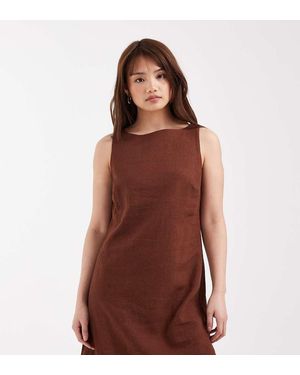 New Look Linen Blend Tie Back Mini Dress - Brown