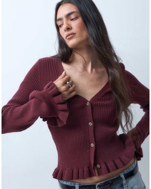 Monki Exclusive Fluted Sleeve Frill Cardigan - Purple