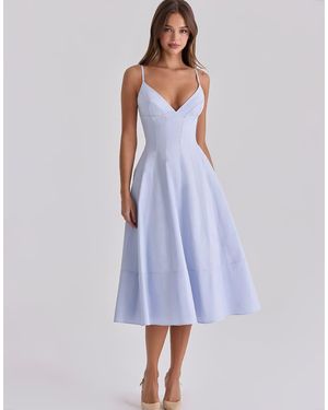 House Of Cb Millie Bluebell Lace Up Cotton Midi Sundress