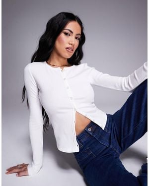 River Island Gilet nervuré à boutons - Blanc