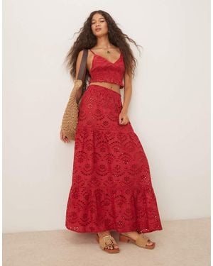 Iisla & Bird Broderie Maxi Beach Skirt - Red