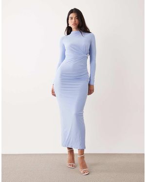 ASOS Mesh Long Sleeve Twist Bust Detail Halter Maxi Dress - Blue