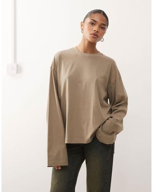 Monki Oversized Long Sleeve T-shirt With Side Slits - Natural