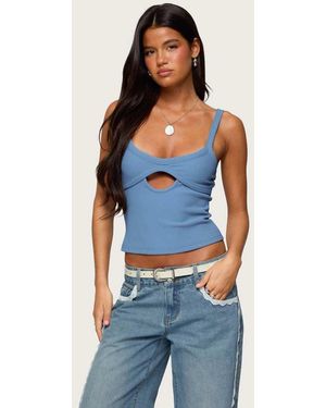 Edikted Karin Cut Out Ribbed Tank Top - Blue