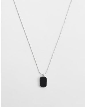 ASOS Waterproof Stainless Steel Flat Oval Inset Stone Pendant Necklace - White