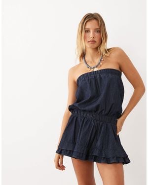 Miss Selfridge Chambray Denim Bandeau Dress - Blue