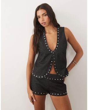 Motel Aniva denim-weste als co-ord mit nieten-detail - Schwarz
