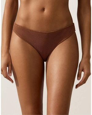 Oysho Crinkle Classic Bikini Briefs - Brown
