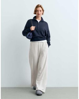 Oysho Pinstripe Half-Zip Knit Jumper - Blue