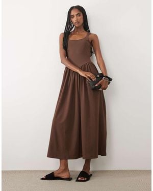 ASOS Gathered Crepe Midi Dress - Brown