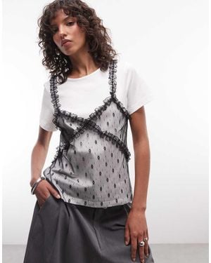 Noisy May Layered T-shirt With Lace Detail - Grey