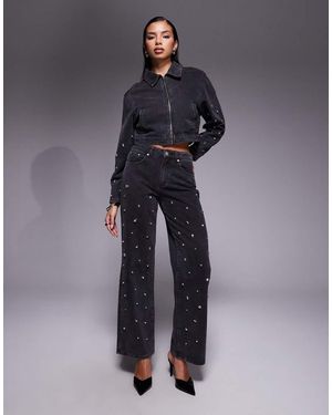 Liquor N Poker Straight Leg Mid Rise Embellished Jean Co-ord - Blue