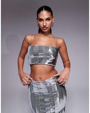 Vesper Sequin Cami Strap Crop Top - Grey