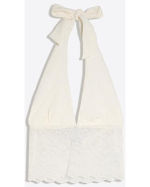 Bershka Rustic Asymmetric Lace Top - White