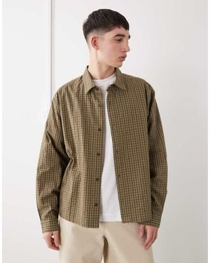 Collusion Camisa A Cuadros De Corte Cuadrado Y Manga Larga De -Verde - Neutro