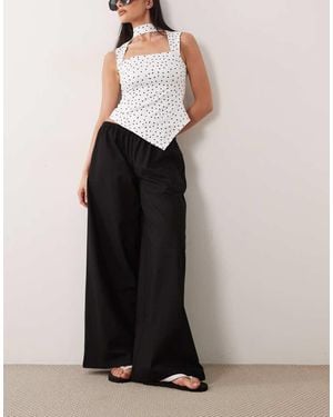 Missy Empire Linen Blend Tie Waist Wide Leg Trousers - Black