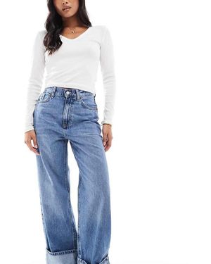 Only Petite Vaqueros De Pernera Ancha Y Talle Alto Con Bajos Vueltos Hope De - Azul
