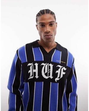 Huf Midfield V Neck Football Style Knitted Jumper - Blue
