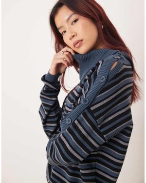 Motel Muniar Striped Knit Asymmetric Collar Jumper - Blue