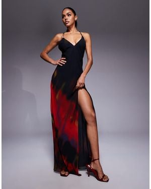 Oh Polly Thigh Split Chiffon Maxi Dress - Black