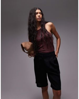 TOPSHOP Linen Longline Short - Black