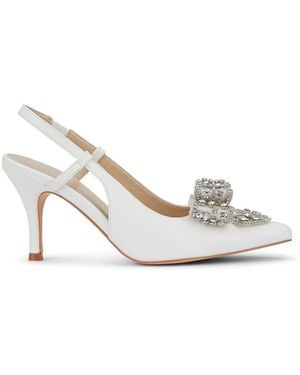SEQWL Mid Heel Slingback Shoes With Bow Detail - White