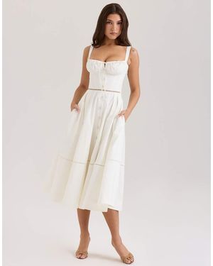 House Of Cb Chiarina Cotton Button Front Midi Dress - Natural