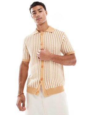 New Look Striped Retro Knitted Shirt - Natural