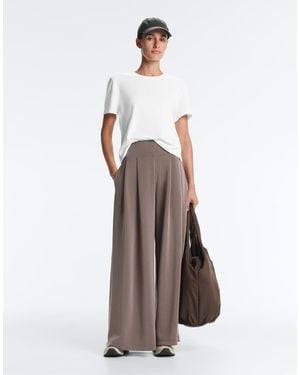 Oysho Soft-touch Modal Wide-leg Trousers With Corset Waist - Brown