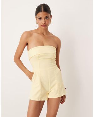 ASOS Mono Vaquero Corto Amarillo Pastel Con Escote Palabra De Honor Plegado De -Rojo - Neutro