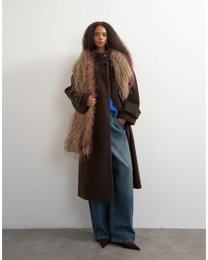 TOPSHOP Formal Funnel Neck Longline Coat - Brown