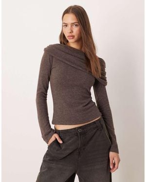 Gina Tricot Long Sleeve One Shoulder Draped Top - Brown