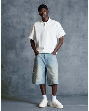 Bershka baggy Bermuda Shorts With Patch - Blue