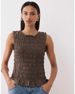 Brave Soul Shirred Top - Brown