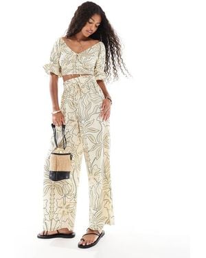 Wednesday's Girl Bold Floral Wide Leg Trousers - Natural