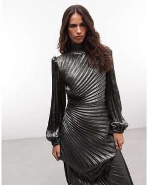 AllSaints Milena langärmliges midikleid mit stehkragen, raffungen und falten - Schwarz