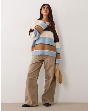 Jdy Gestrickter pullover mit en und blauen streifen - Braun