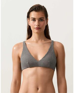 Oysho Top Bikini Allacciato Al Collo A Quadretti - Nero