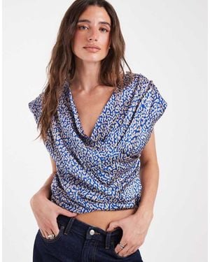 & Other Stories Top Incrociato Senza Maniche Drappeggiato Con Stampa Leopardata - Blu