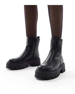 SEQWL Wide Fit Botas Negras Con Suela Gruesa Y Detalle De Cremallera Stella De - Negro