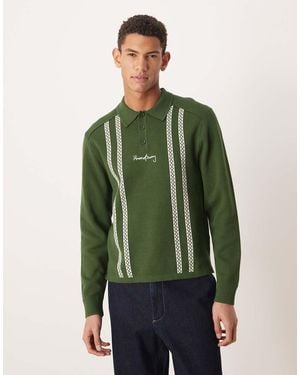 House Of Sunny Knitted Stripe Long Sleeve Rugby Shirt - Green