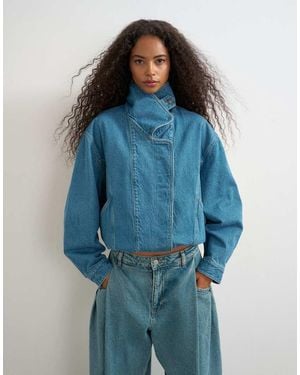 TOPSHOP Denim Bomberjack Met Elastische Tailleband - Blauw