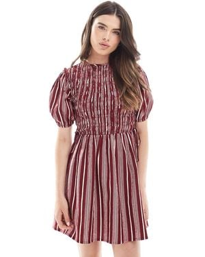 Wednesday's Girl Striped Shir Detail Mini Dess - Red